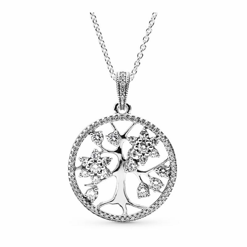 Pandora Sparkling Family Tree Necklace Ireland - Sterling Silver/Cubic Zirconia - 713584MVN